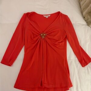 Elegant Coral Color Women's Top with Decorative Gold Starfish Accent